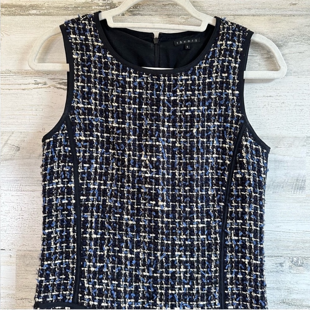 Theory Tweed Wool Blend Sleeveless Mini Sheat Dress with Pockets Sz 0 Black - Picture 3 of 12
